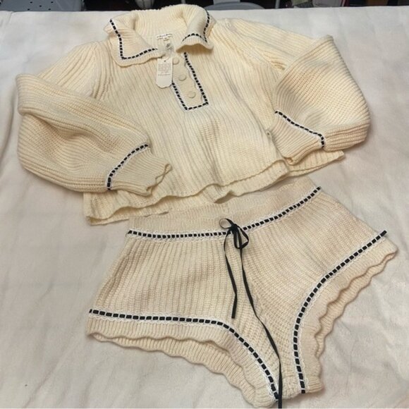 New! For Love And Lemons Jeanette Cardigan and Shorts Set cream 2583 - Picture 5 of 11